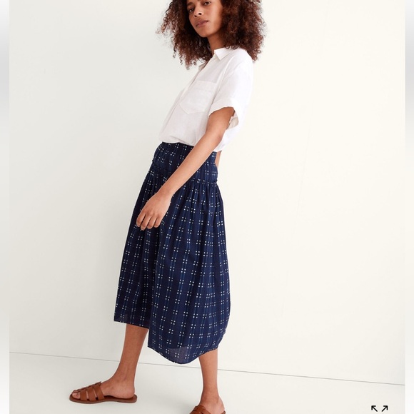 Madewell Pull-On Midi Skirt in Shibori Indigo Plaid Size Large - Picture 2 of 8